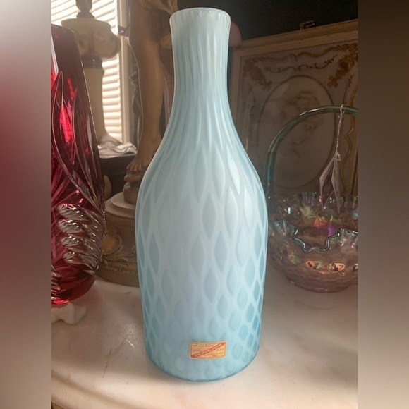 Vintage Murano Venetian Glass Satin Blue Vase - Picture 1 of 6